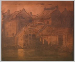 Batavia. Maisons au bord de la rivière en rangée continue