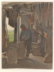 Le meunier remplissant des sacs