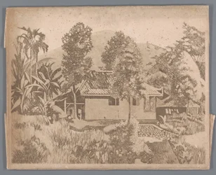 Maison avec le volcan Salak(?) en arrière-plan, Buitenzorg