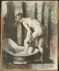 Femme nue entrant dans le bain