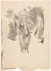 Femme nue debout qui se sèche