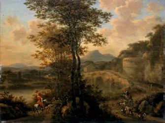 Paysage fluvial italien avec pont de pierre, 1650