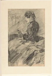 Jeune femme assise, vers la gauche