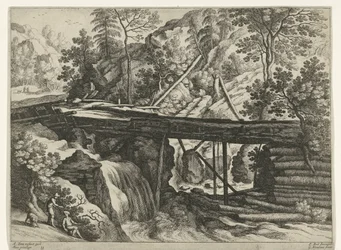Paysage de montagne avec aqueduc en bois