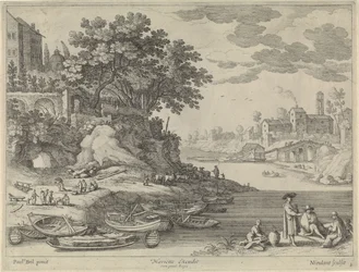 Port avec barques, personnages et bétail