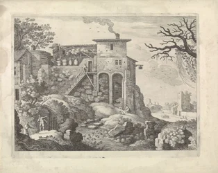 Paysage italien avec une auberge