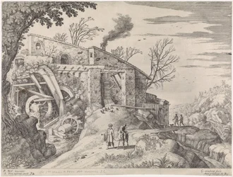 Paysage avec un moulin à eau et le bon Samaritain