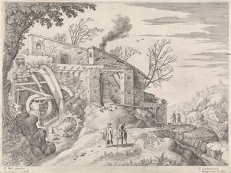 Landschap met een watermolen en de barmhartige Samaritaan