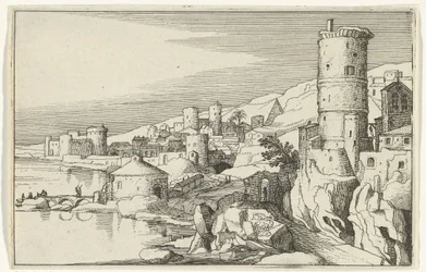 Ville avec tours au bord de l