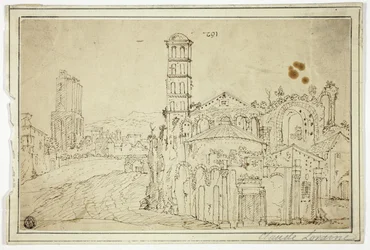 Vue de Rome : Torre della Melisa, ruines de l