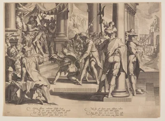 Allégorie de la justice, caractère sacré du droit, planche 12 des Trônes de justice (Thronus Iustitiae)