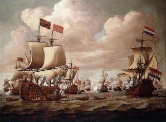 Les flottes anglaise et néerlandaise échangeant des saluts en mer avec le "Prince" et le "Gouden Leeuw" au premier plan, 1684