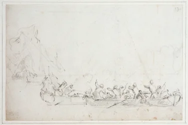 Combat en bateaux entre Hollandais ou Anglais et pirates barbaresques, vers 1675
