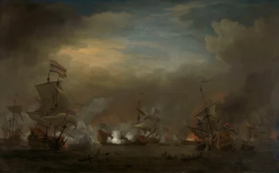 Bataille navale nocturne entre Cornelis Tromp sur le Gouden Leeuw et Sir Edward Spragge sur le Royal Prince