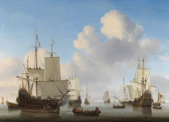 Navires néerlandais sur une mer calme. Vers 1665
