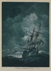 Un navire fuyant dans une tempête