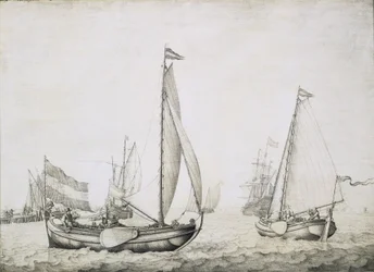 Deux navires hollandais au départ, probablement dans le port d