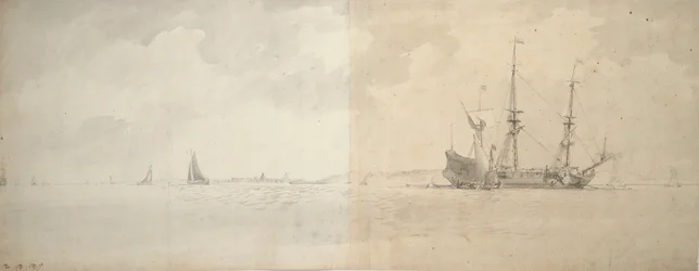 Un vaisseau de guerre néerlandais au mouillage, c.1666 (graphite)