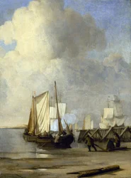 Un Kaag sur le rivage, bateau néerlandais utilisé pour la navigation intérieure