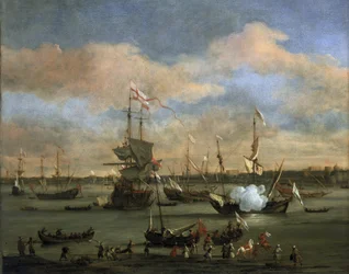 Navire marchand britannique dans un port de la mer Méditerranée