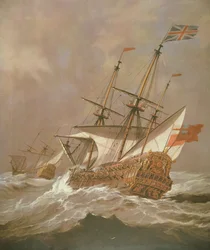 Le navire anglais Resolution dans une tempête, vers 1680