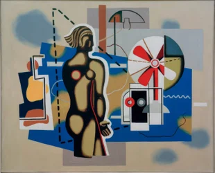 Figure féminine sur fond bleu