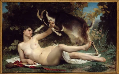 Une Bacchante. Elle est représentée avec une chèvre. Peinture de William Adolphe Bouguereau (1825-1905) 1862