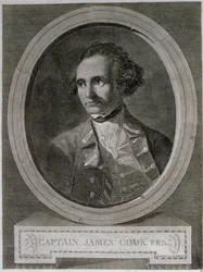 Portrait du Capitaine James Cook (1728-79), de la page de titre de 
