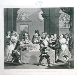 Sancho au festin affamé par son médecin, gravé par Thomas Cook (1744-1818) (gravure)