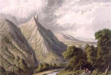 Vue dans le Bore Ghaut, gravé par T. Fielding et coloré par J.B. Hogarth