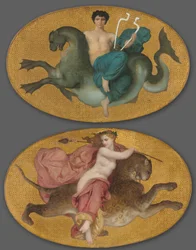 Arion sur un cheval de mer et Bacchante sur une panthère (paire)