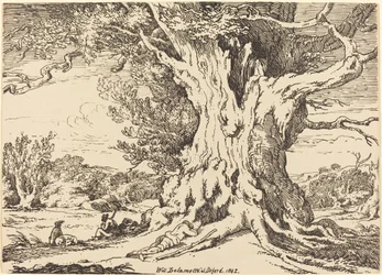 Repos, Hommes et Chiens sous un Grand Arbre