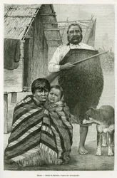 Trois générations de Maori. Gravure par Barbotin, pour illustrer l