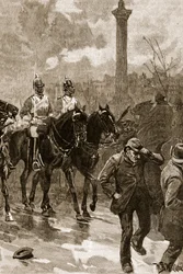 Bloody Sunday : Les gardes à cheval tenant Trafalgar Square, 1887, illustration de 