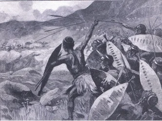 Combats dans les collines de Matoppo : charge des Matabele, illustration de l