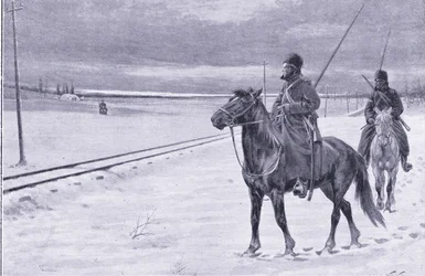 Garde du chemin de fer près de Moukden, illustration de l