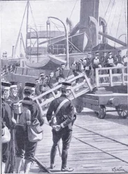 Troupes japonaises embarquant à Kobe, illustration de l