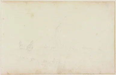 Esquisse de bateau à rames et cavalier avec ligne de chevaux