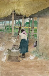 Femme battant du manioc, Jamaïque
