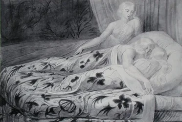 Har et Heva endormis avec Mnetha les gardant, illustration de 