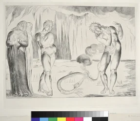 Le cercle des voleurs : Buoso Donati attaqué par le serpent, Enfer, Chant XXV, illustration de la 