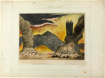 Le cercle des falsificateurs : Dante et Virgile se couvrant le nez à cause de la puanteur. Enfer, chant XXIX