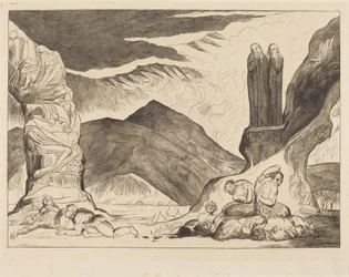 Le cercle des faussaires : Dante et Virgile se couvrent le nez à cause de la puanteur
