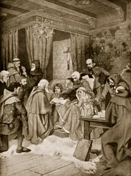 Robert Bruce conférant une charte, 1329, illustration de 