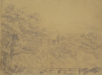 Recto : Paysage rural avec monastère