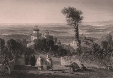 Vue du Sacro Monte à Varèse, Lombardie, Italie (gravure sur acier par T Willmore d