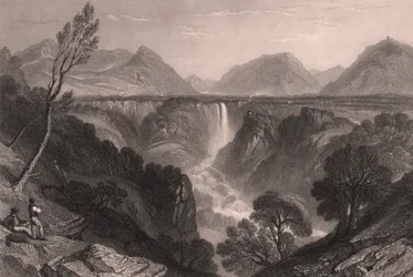 Vue des chutes de Marmore (Cascata delle Marmore) près de Terni, Ombrie, Italie, gravure sur acier par James Tibbitts Willmore (1800-1863) d