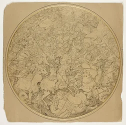 Bouclier de cérémonie avec les histoires de Marcus Curtius et Mutius Scaevola