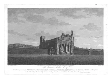 Vue ouest de la chapelle du roi Édouard sur le pont de Wakefield dans le comté de York, vers 1800
