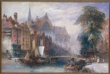 Vue sur la Nieuwe Kerk et la Nieuwezijds Voorburgwal à Amsterdam, depuis le Nord